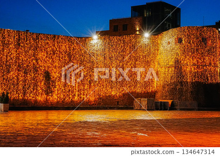 Festive Wall in Budva Old Town with Christmas Lights Festive Wall in Budva Old Town with Christmas Lights 134647314
