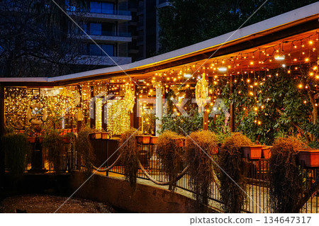 Budva Terrace Decorated with Holiday Lights Budva Terrace Decorated with Holiday Lights 134647317