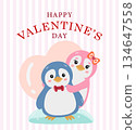 valentines day penguin couple love sweet animal hug cartoon flat design vector 134647558