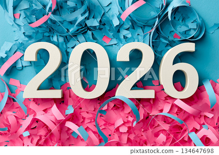 2026年新年祝福的五彩紙屑背景素材 134647698