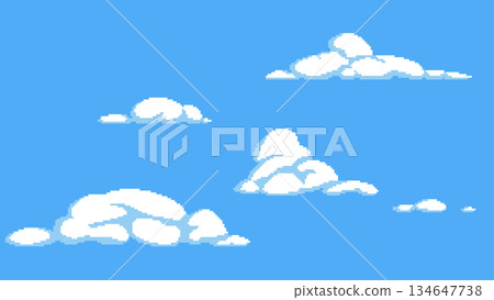 Set of pixel art clouds for game backgrounds. Fluffy cumulus sprites, cartoon sky elements in 8-bit retro style. Set of pixel art clouds for game backgrounds. Fluffy cumulus sprites, cartoon sky elements in 8-bit retro style. 134647738