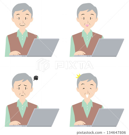 筆記型電腦和老年男子 ① 筆記型電腦和老年男子 ① 134647806