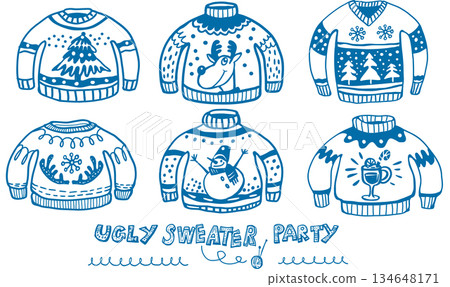 Ugly sweater collection in playful doodle style Ugly sweater collection in playful doodle style 134648171