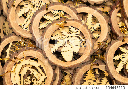 Wooden Christmas tree decorations, eco-friendly Christmas celebration 134648513