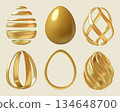 Golden Easter eggs 3d realistic vector illustrations set 134648700
