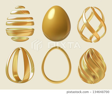 Golden Easter eggs 3d realistic vector illustrations set Golden Easter eggs 3d realistic vector illustrations set 134648700