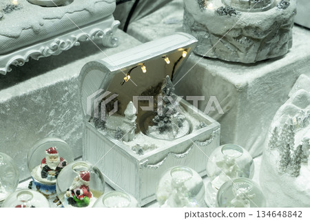 Illuminated Christmas Music Box with Miniature Winter Forest and Church 134648842