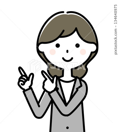A woman with a suit pointing her finger A woman with a suit pointing her finger 134648975