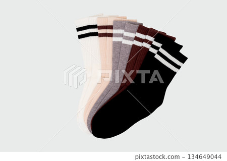 Set of six striped crew socks in neutral shades Set of six striped crew socks in neutral shades 134649044