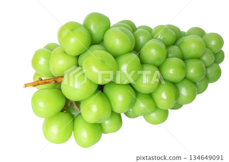 Fresh green grapes shine muscat cluster on white background 134649091