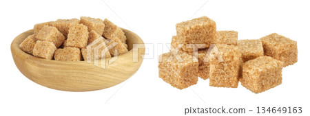 brown sugar in a wooden bowl isolated on white background 134649163