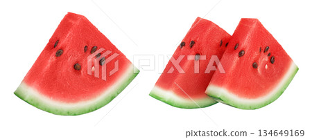 Slice of watermelon isolated on white background with full depth of field Slice of watermelon isolated on white background with full depth of field 134649169