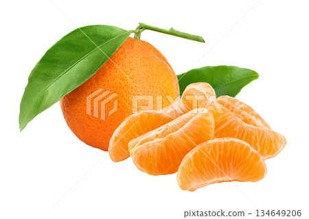 Tangerine or clementine slices isolated on white background with full depth of field. Tangerine or clementine slices isolated on white background with full depth of field. 134649206