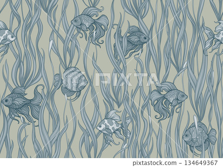 Seamless aquarium pattern with ornamental fish 134649367