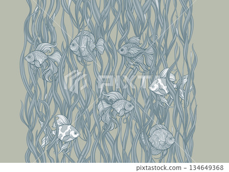 Seamless aquarium pattern with ornamental fish 134649368