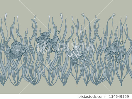 Seamless aquarium pattern with ornamental fish 134649369