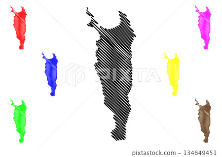 Rebun island (Japan, East Asia, Japanese archipelago) map vector illustration, scribble sketch Rebun map 134649451