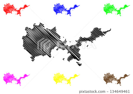 Suo-Oshima island (Japan, East Asia, Japanese archipelago) map vector illustration, scribble sketch Suo Oshima or Suooshima map 134649461