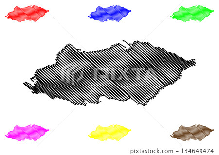 Yonaguni island (Japan, East Asia, Japanese archipelago, Yaeyama Islands) map vector illustration, scribble sketch Dunan map 134649474