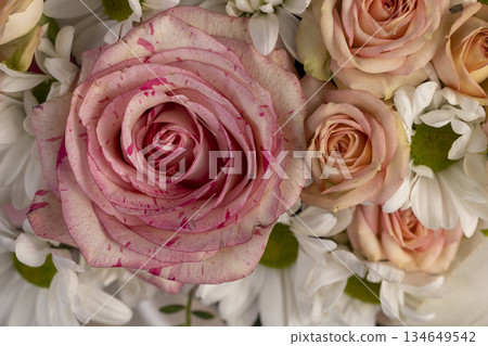 red arrangement of a large variety of flowers of different colors, a flower arrangement for giving from different colors and different types of flowers red arrangement of a large variety of flowers of different colors, a flower arrangement for giving from different colors and different types of flowers 134649542