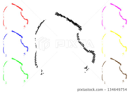 Manuae island (France, French Republic, Pacific Ocean, Society Islands Archipelago, French Polynesia) map vector illustration, scribble sketch Manua'e or Scilly map 134649754