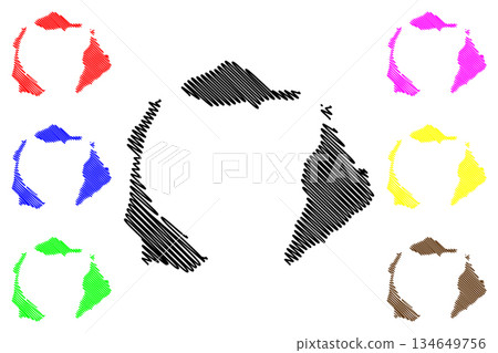 Maug or Ma'ok Islands (Commonwealth of the Northern Mariana Islands, Pacific Ocean, United States of America, USA) map vector illustration, scribble sketch North, East and West Maug map 134649756