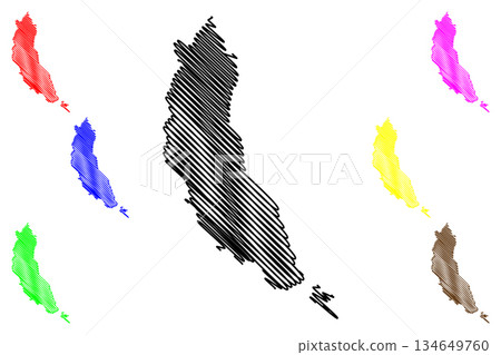 Mohotani island (France, French Republic, Pacific Ocean, Marquesas Islands Archipelago, French Polynesia) map vector illustration, scribble sketch Moho Tani, Molopu or Motane map 134649760