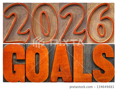 2026 goals banner - New Year resolution concept - isolated text in vintage letterpress wood type printing blocks 2026 goals banner - New Year resolution concept - isolated text in vintage letterpress wood type printing blocks 134649881