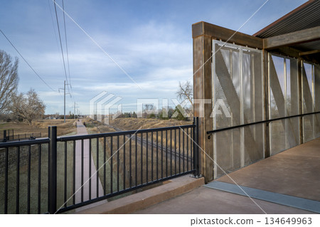 bike and pedestrian overpass across railroad tracks in Fort Collins Colorado - Siphon Pedestrian Overpass and Power Trail bike and pedestrian overpass across railroad tracks in Fort Collins Colorado - Siphon Pedestrian Overpass and Power Trail 134649963