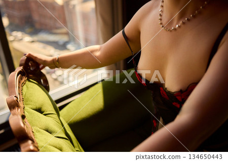 Elegant Seduction A Captivating and Charming Pose in Stylish and Alluring Lingerie Elegant Seduction A Captivating and Charming Pose in Stylish and Alluring Lingerie 134650443