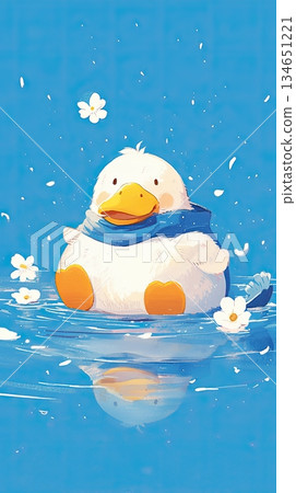 rubber duck with scarf and white flowers minimalism blue wallpaper rubber duck with scarf and white flowers minimalism blue wallpaper 134651221