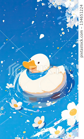 rubber duck with scarf and white flowers minimalism blue wallpaper rubber duck with scarf and white flowers minimalism blue wallpaper 134651224