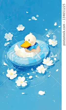 rubber duck with scarf and white flowers minimalism blue wallpaper rubber duck with scarf and white flowers minimalism blue wallpaper 134651225