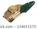 Feather quill with brass inkwell 134651575