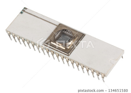Old retro CPU microchip processor 134651580