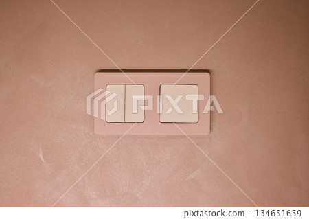 Pink textured wall, Minimalist interior featuring pastel wall and vintage modern contrast, Aesthetic of subtle shadows on soft pink wall with vintage modern switch design 134651659