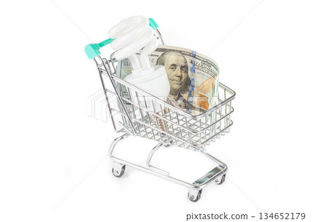 Shopping cart with energy saving bulb 134652179