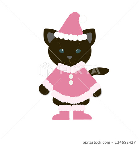 Illustration of a cute cat wearing a pink Santa suit Illustration of a cute cat wearing a pink Santa suit 134652427