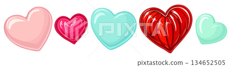 Heart-shaped glossy candies for Valentine's Day. Vector collection of isolated elements Heart-shaped glossy candies for Valentine's Day. Vector collection of isolated elements 134652505
