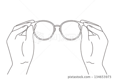眼鏡和握著眼鏡的手的插圖素材 134653973