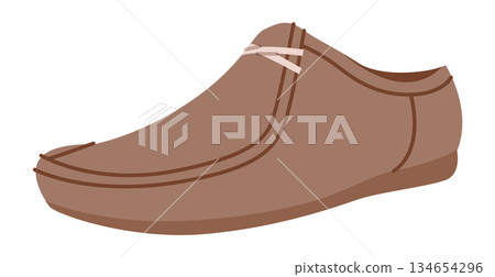 Brown Wallabee shoe women flat. Rounded toe slip on footwear for autumn outfit warm wardrobe. Technical fashion  134654296