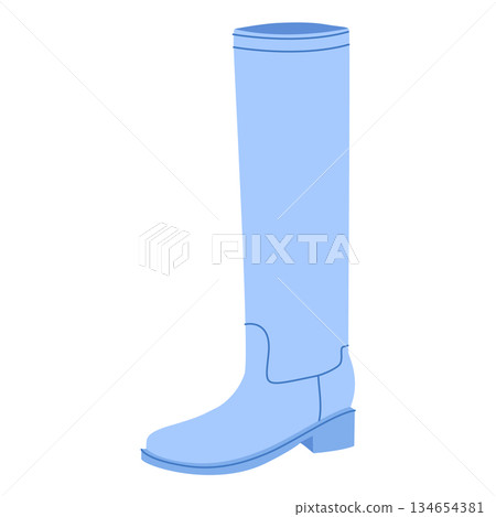 Blue block heel knee-high boot women flat pair. Tall shaft with chunky heel for city, seasonal wardrobe. Technical Blue block heel knee-high boot women flat pair. Tall shaft with chunky heel for city, seasonal wardrobe. Technical 134654381