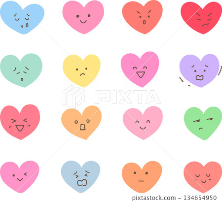Heart set with various facial expressions 134654950