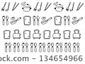Set of four monochrome decorative lines of hand-drawn kitchen tools 134654966