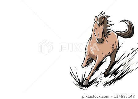 New Year's card, horse, year of the horse, horse, animal, zodiac, Japanese style, Japanese, New Year, gold, New Year's, New Year's card material 134655147