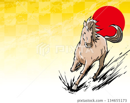 New Year's card, horse, year of the horse, horse, animal, zodiac, Japanese style, Japanese, New Year, gold, New Year's, New Year's card material 134655173
