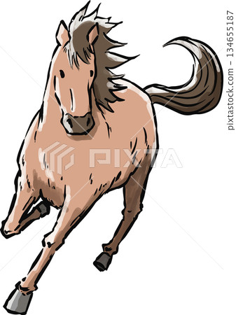 New Year's card, horse, year of the horse, horse, animal, zodiac, Japanese style, Japanese, New Year, gold, New Year's, New Year's card material 134655187