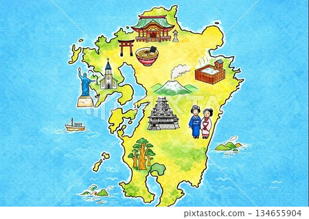 Illustrated map of Kyushu 134655904