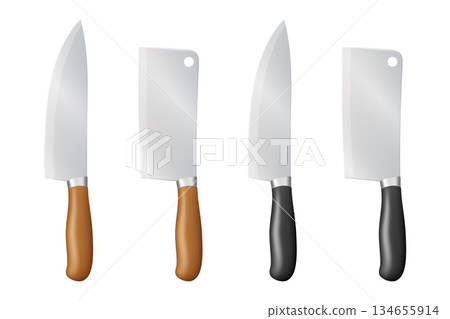 Vector 3d Chef Knife Icon Set, Top View. Stainless Steel Kitchen Knife, Isolated. Kitchen Knife with Black and Wooden Handle. Chef Knife Clipart, Design Template Vector 3d Chef Knife Icon Set, Top View. Stainless Steel Kitchen Knife, Isolated. Kitchen Knife with Black and Wooden Handle. Chef Knife Clipart, Design Template 134655914
