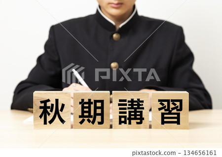 一塊寫著「秋季課程」字樣的磚塊，以及一名男學生 134656161